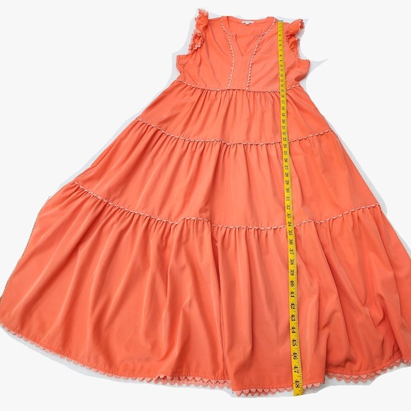 Mary Square Women's Sleeveless Tiered Maxi Dress Orange Sz. M - Picture 6 of 10
